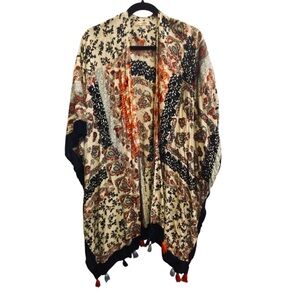 Sim and Sam Women’s Boho Multi Color Kimono with Tassel Fringe sz L